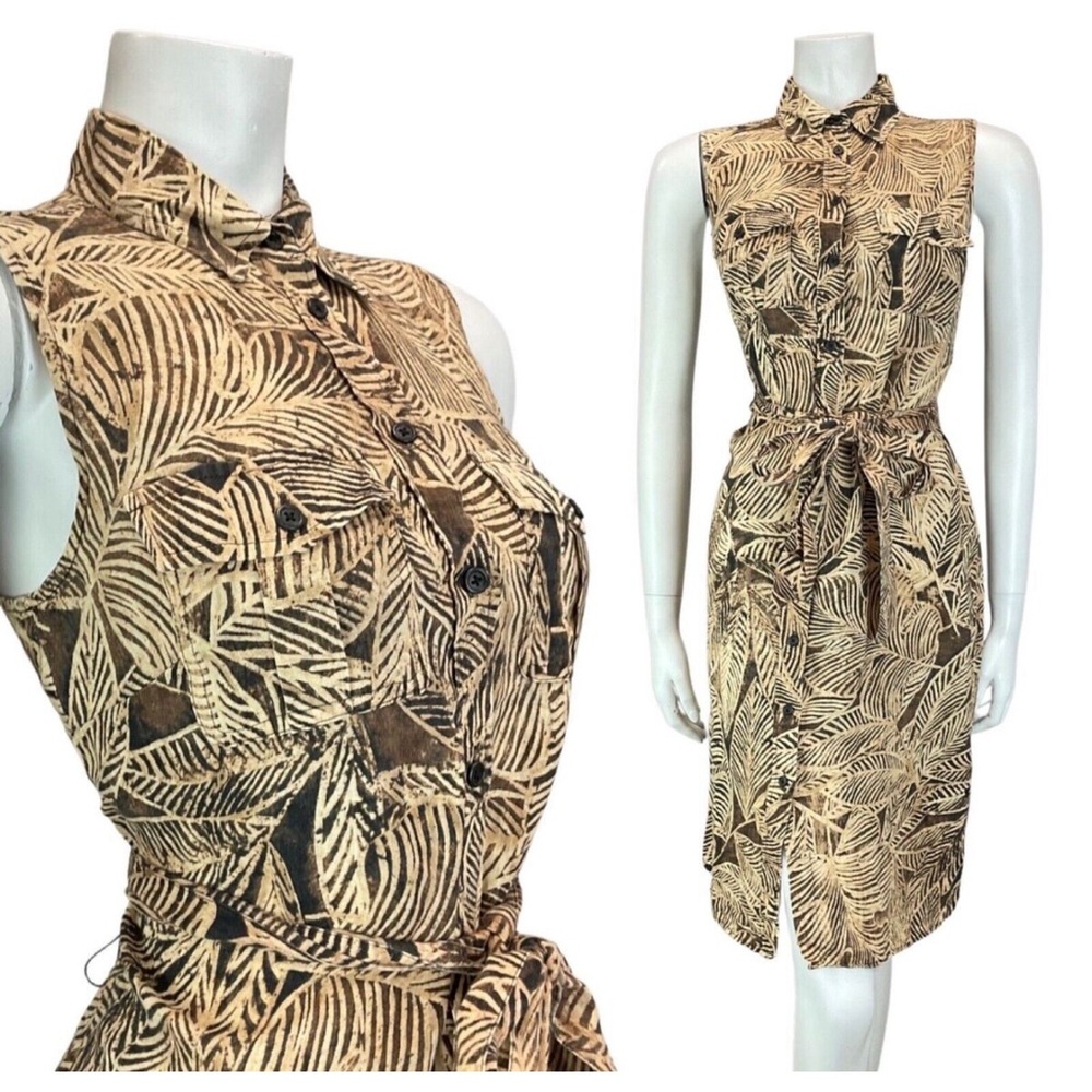 Ralph Lauren Brown Cream Sheath Midi Button Down Dress